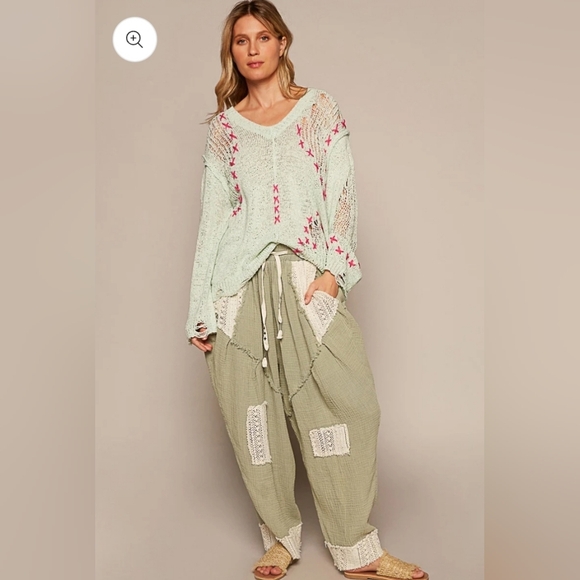 POL Sage Gauze Patched Lace Pants - Picture 3 of 3